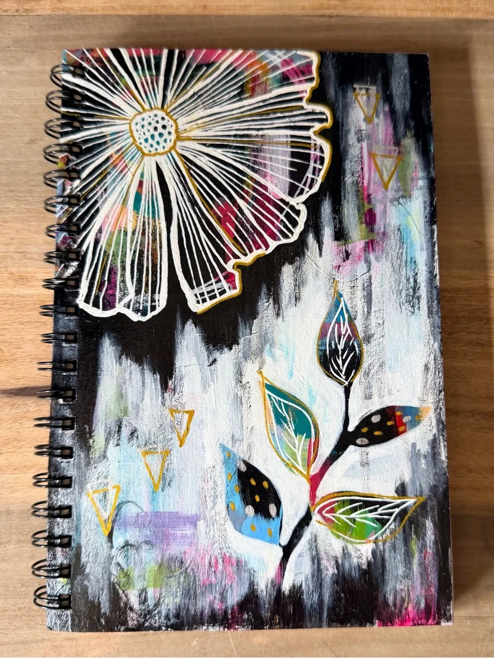 Hand-Painted Floral Spiral Journal - Black Multicolor Cover 5”x8”